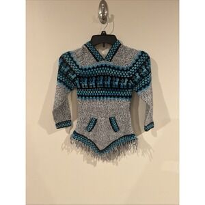 Ecologic Arts Alpaca Sweater Hoodie Child ApprSz 4-5 Hooded Gray Fringe Peruvian